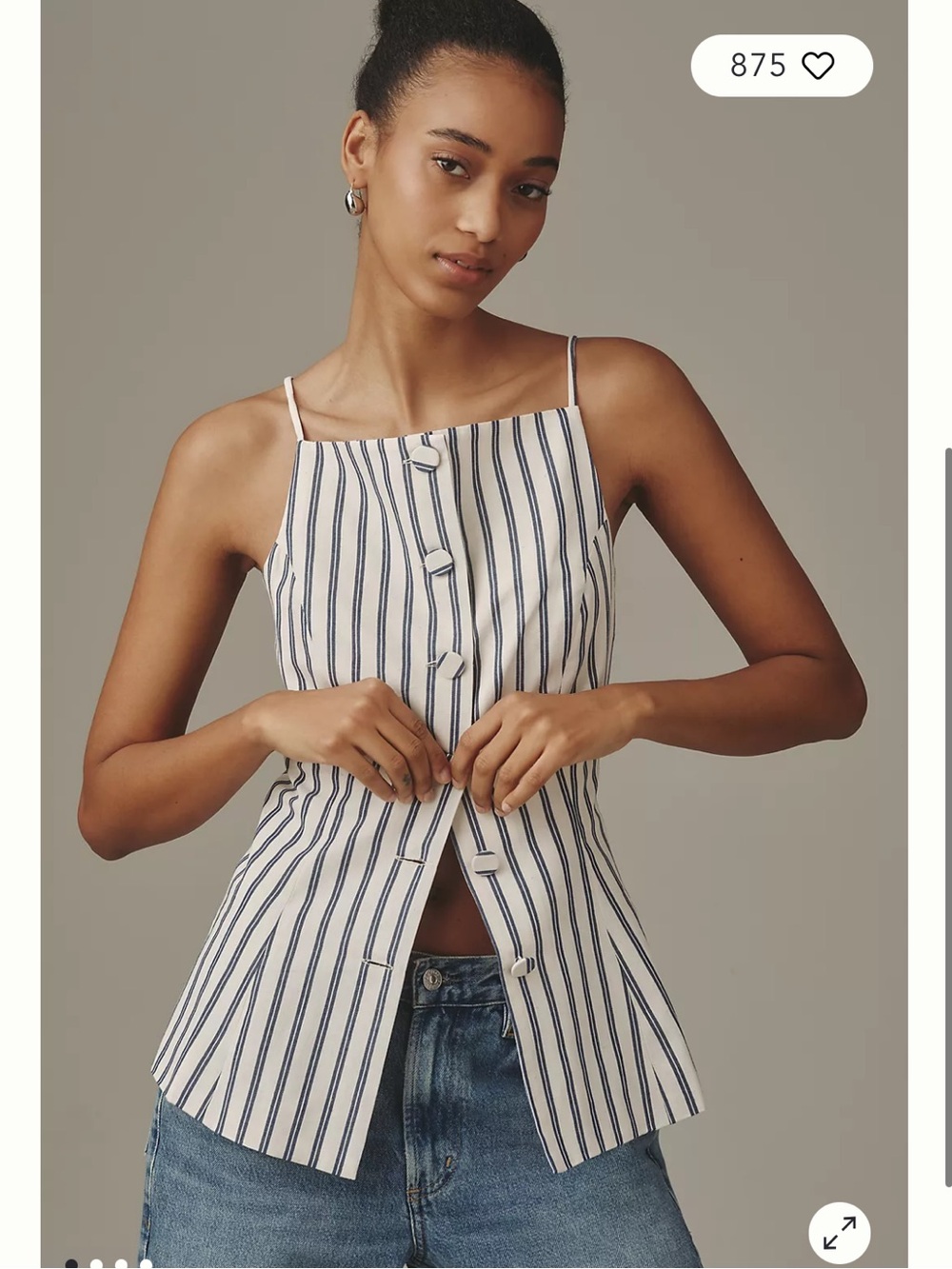 Anthropologie Maeve Buttondown Striped Tank Top Size L chic 90s coastal minimal